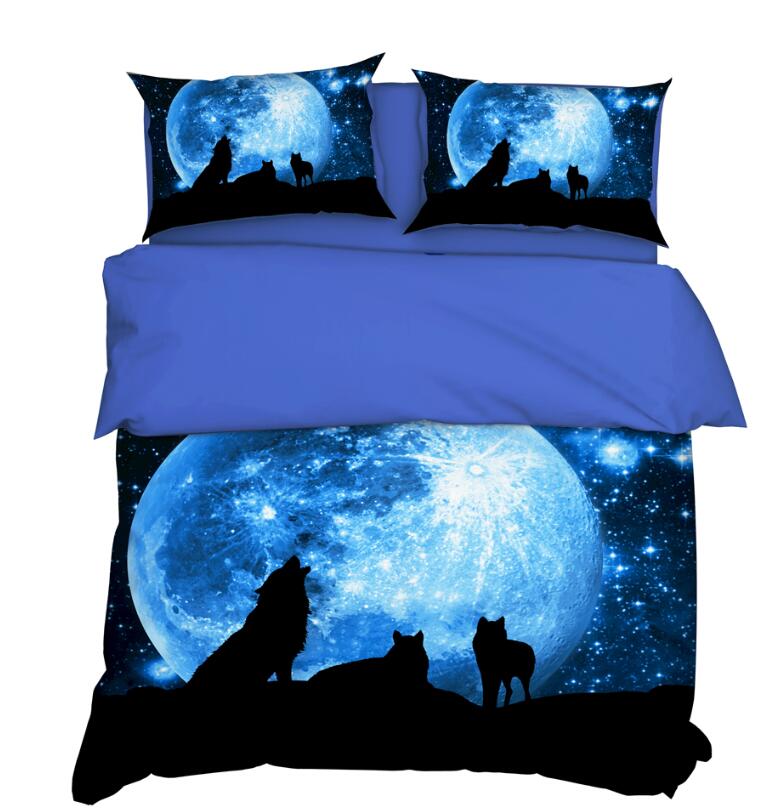3D Moon Night Wolf Howl 11194 Bed Pillowcases Quilt