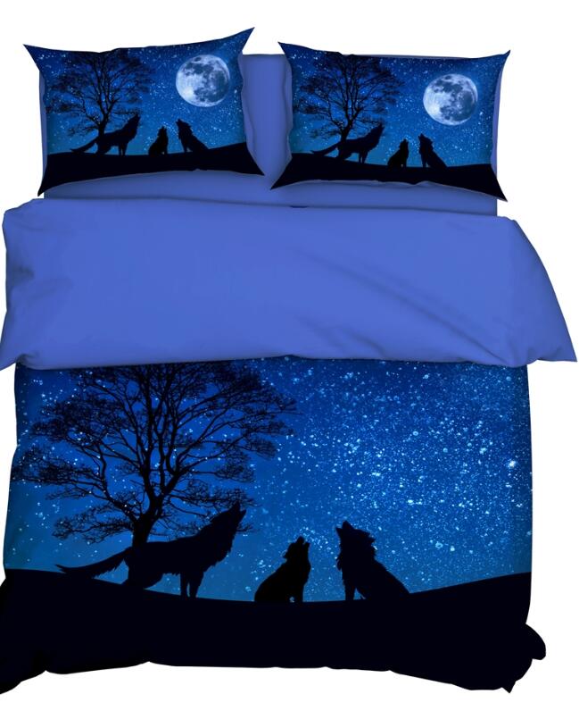 3D Night Wolf Howl 11193 Bed Pillowcases Quilt