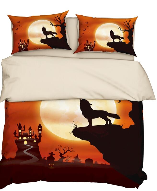 3D Moon Wolf Howl 11192 Bed Pillowcases Quilt