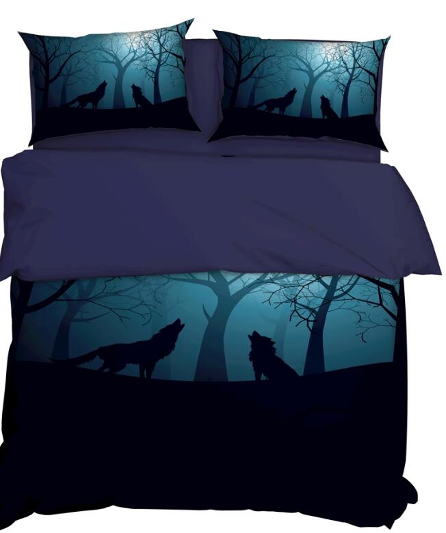 3D Wolf Forest Shadow 11191 Bed Pillowcases Quilt