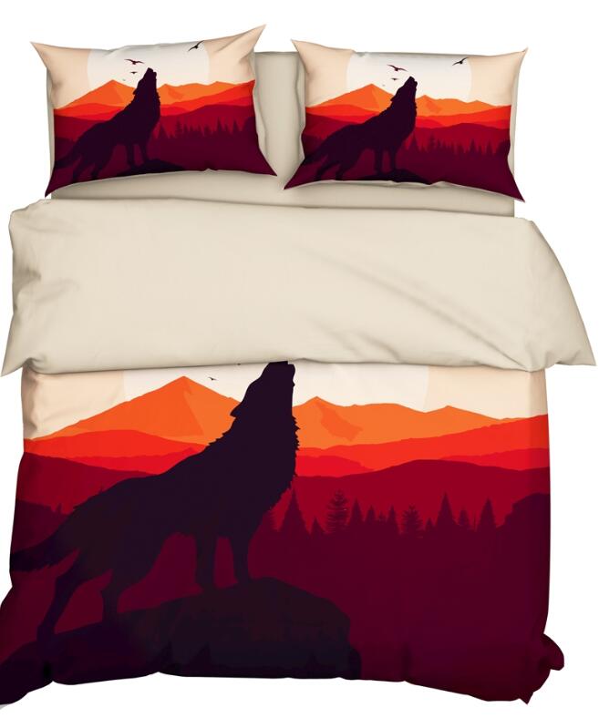 3D Wolf Mountain Peak 9908 Bed Pillowcases Quilt