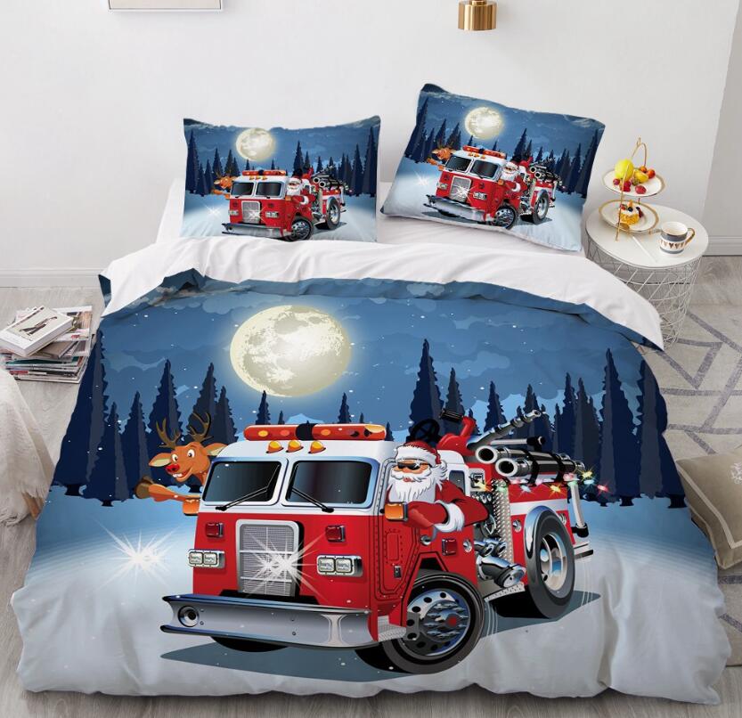 3D Santa Claus Car 9145 Bed Pillowcases Quilt