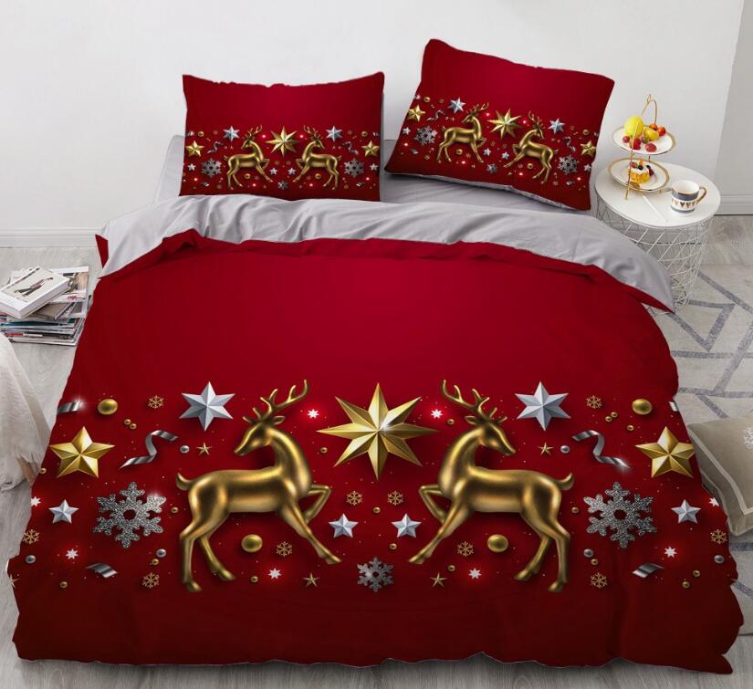 3D Red Golden Deer 9148 Bed Pillowcases Quilt