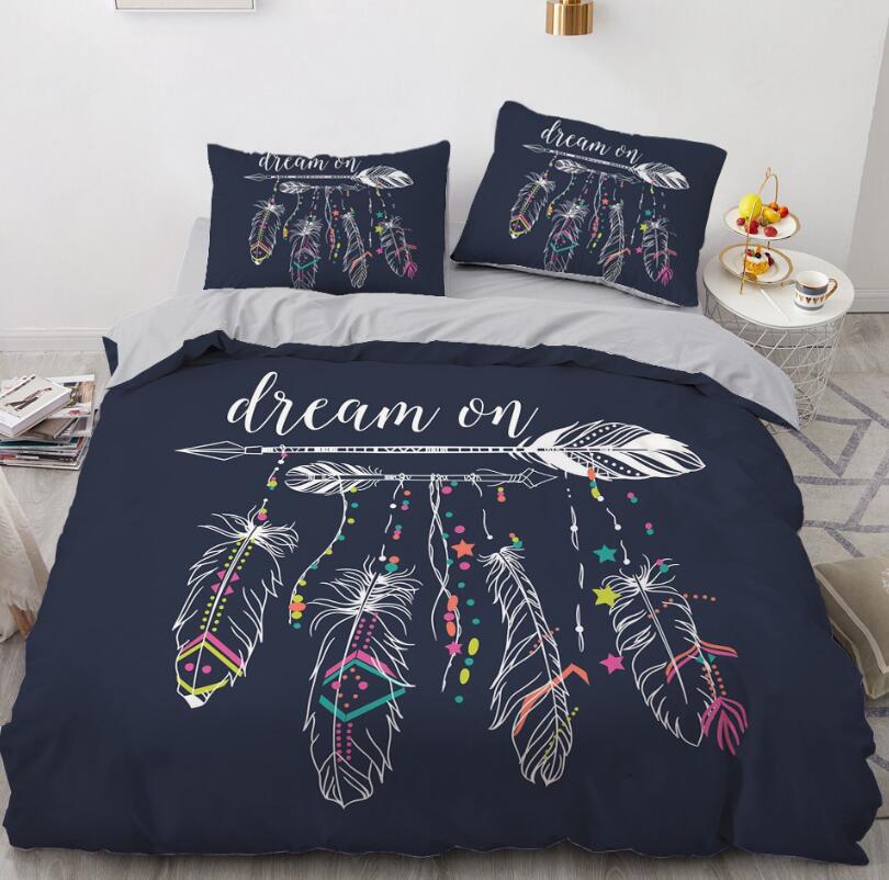3D Black Background Feather 88155 Bed Pillowcases Quilt