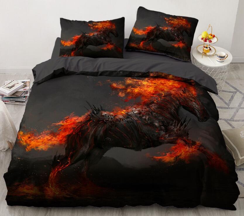 3D Flame Dark Horse 7741 Bed Pillowcases Quilt