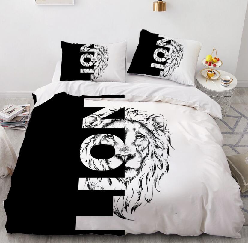 3D Black And White Lion 88134 Bed Pillowcases Quilt