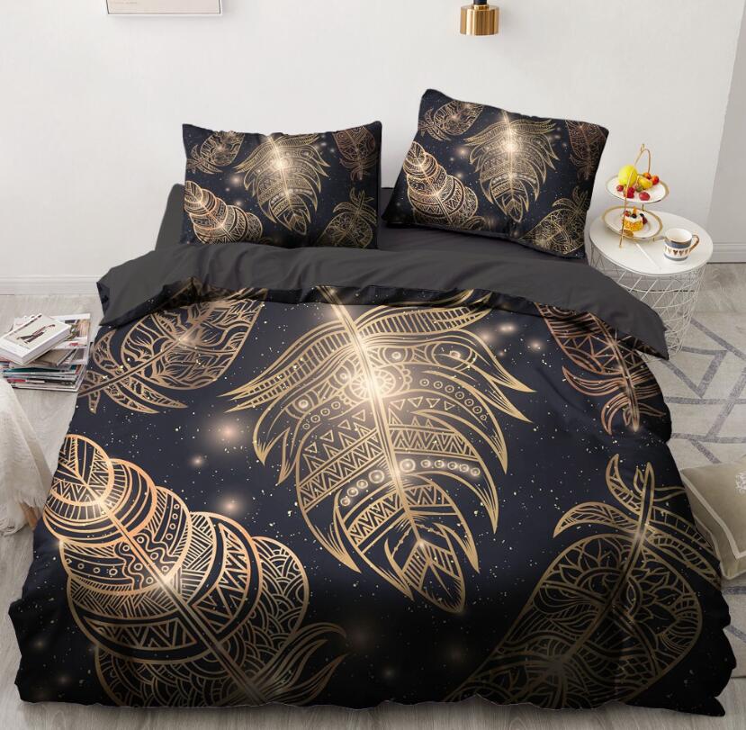 3D Golden Feather 88183 Bed Pillowcases Quilt