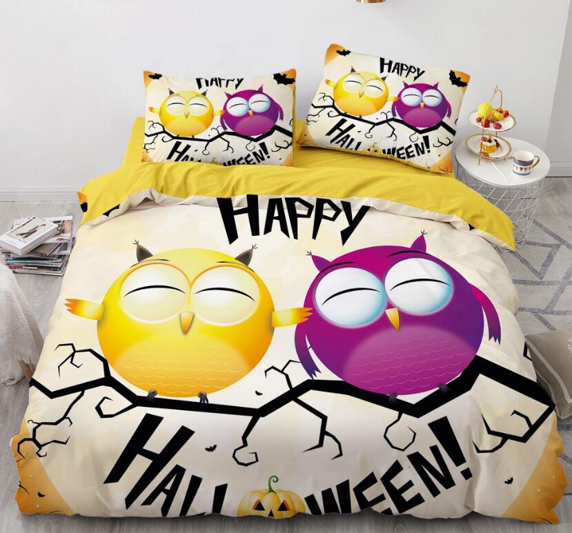 3D Two Cartoon Owls 8042 Bed Pillowcases Quilt