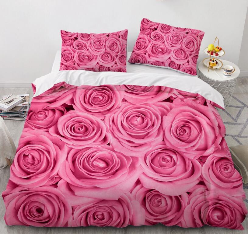 3D Pink Rose 9166 Bed Pillowcases Quilt
