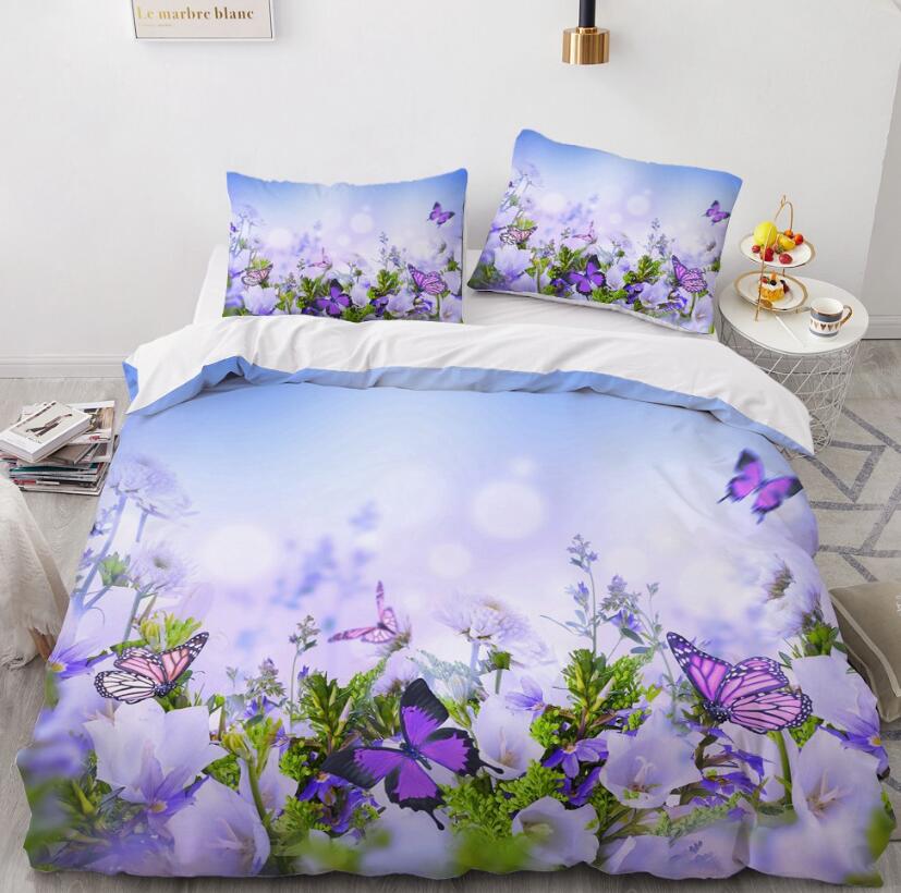 3D Purple Flower Butterfly 9168 Bed Pillowcases Quilt