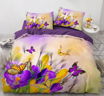 3D Purple Yellow Flower Butterfly 9170 Bed Pillowcases Quilt