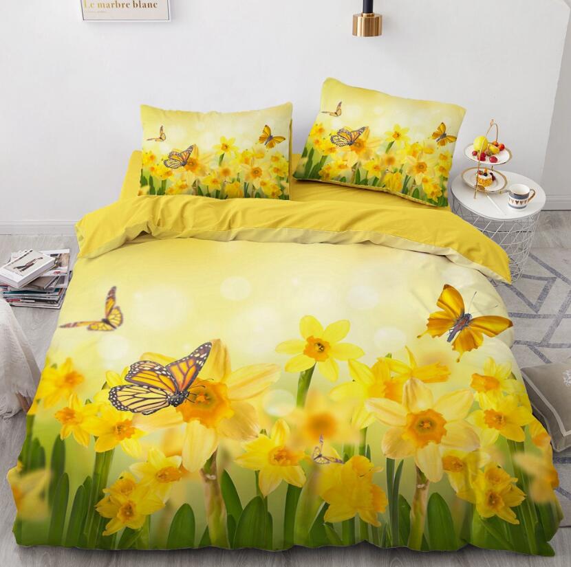 3D Yellow Flower Butterfly 9172 Bed Pillowcases Quilt