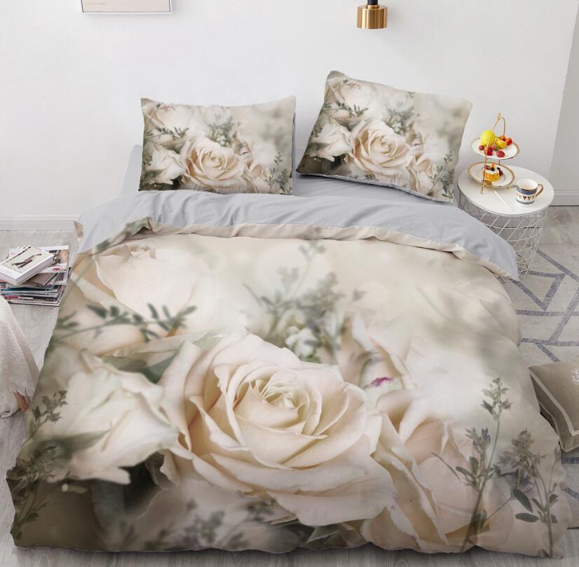 3D White Rose 9176 Bed Pillowcases Quilt