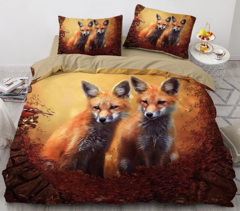 3D Two Foxes 8014 Bed Pillowcases Quilt