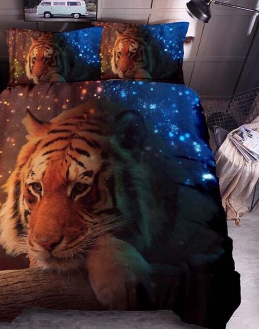 3D Tiger Starry Sky 8047 Bed Pillowcases Quilt