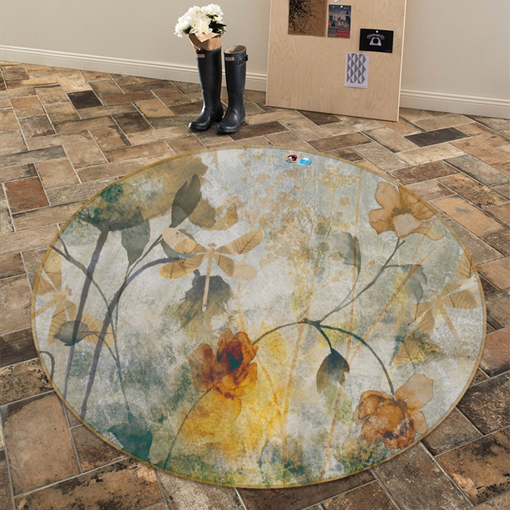 3D Lotus 74063 Round Non Slip Rug Mat