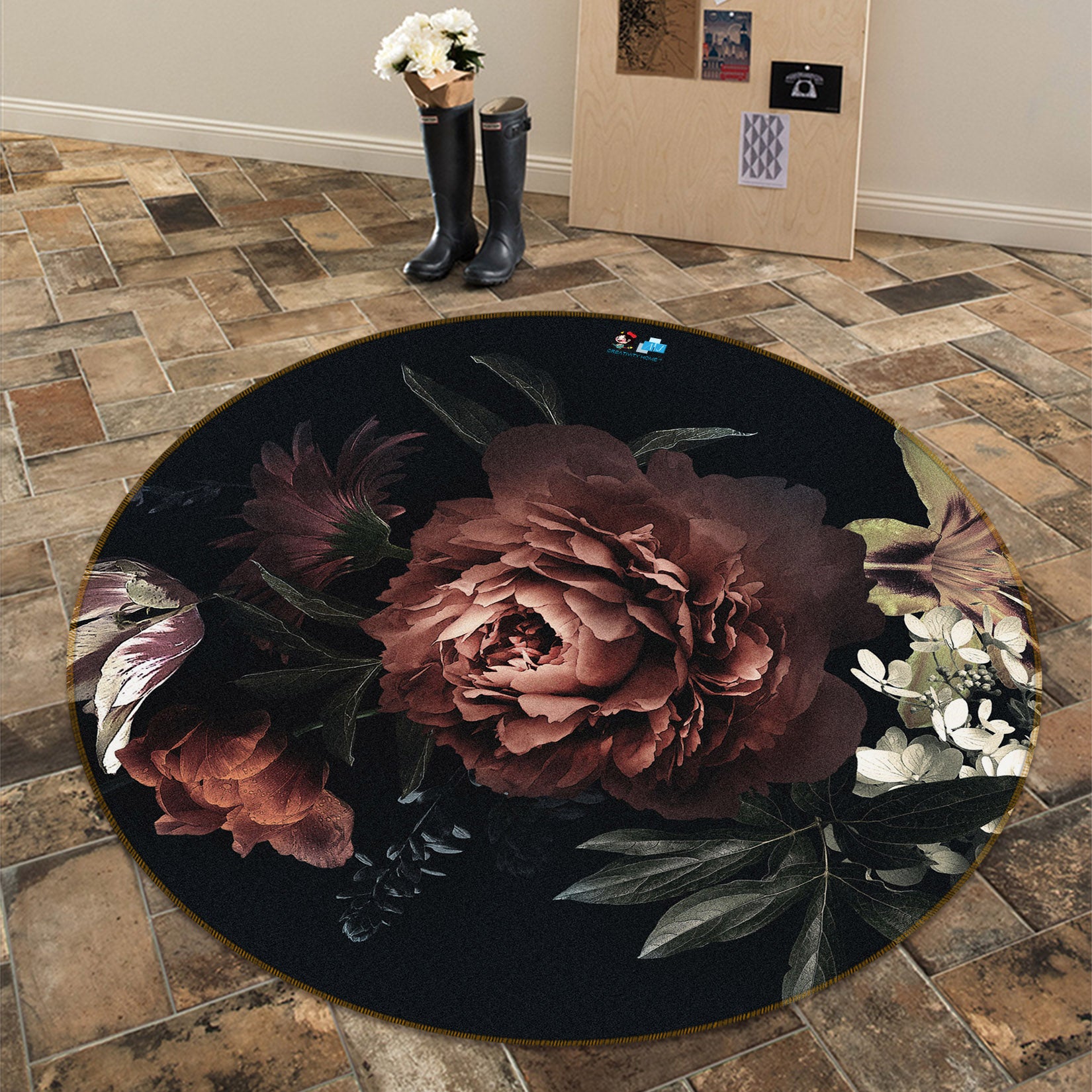 3D Flower 71135 Round Non Slip Rug Mat