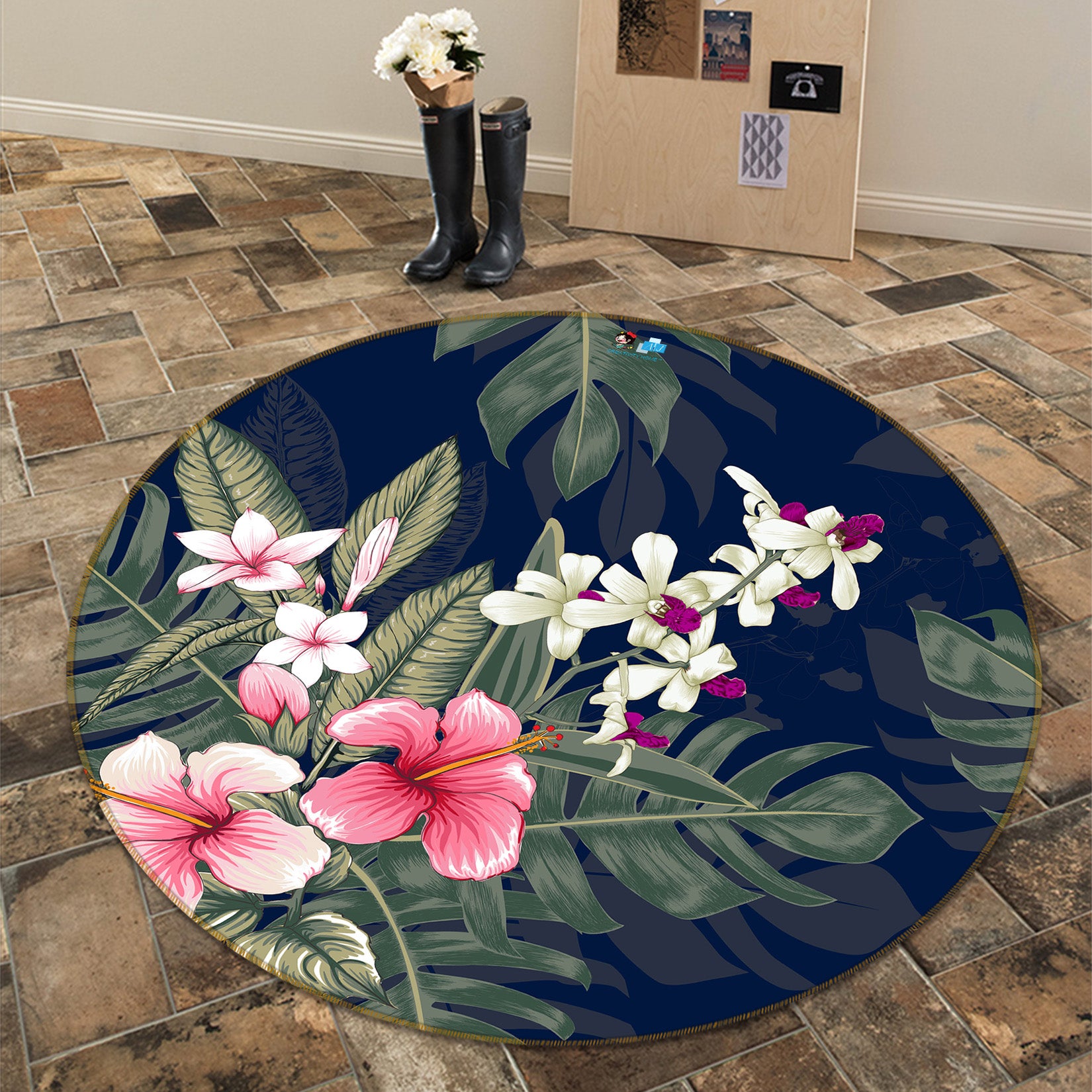 3D Bouquet 81117 Round Non Slip Rug Mat