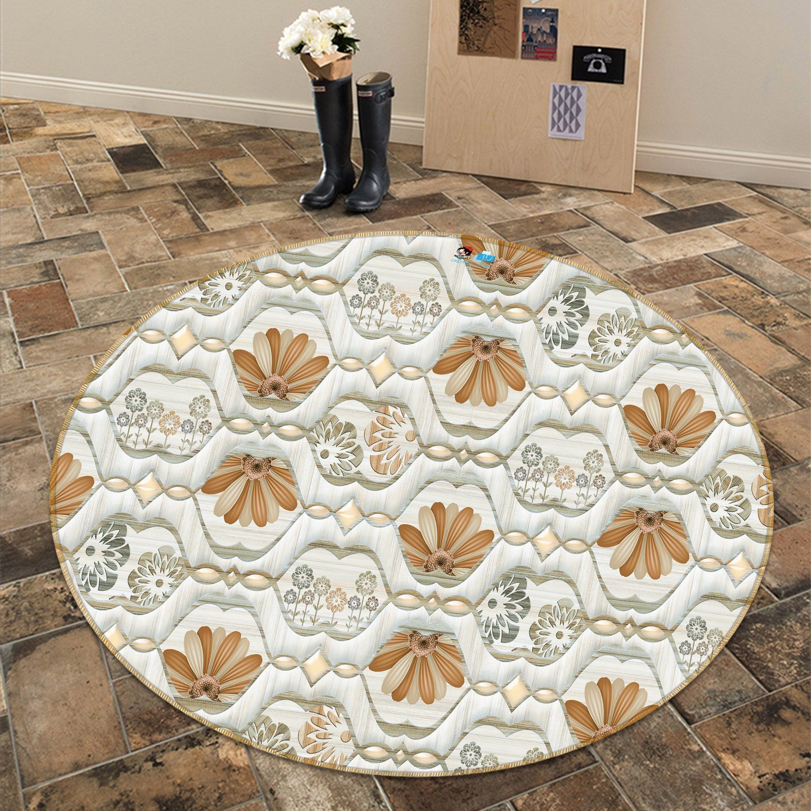 3D Retro Pattern 3584 Round Non Slip Rug Mat Mat AJ Creativity Home 