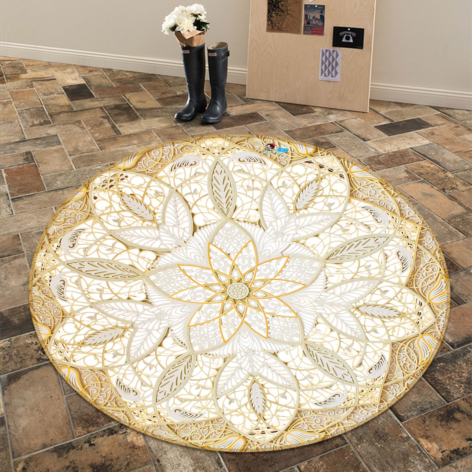 3D Ceiling Pattern 72147 Round Non Slip Rug Mat