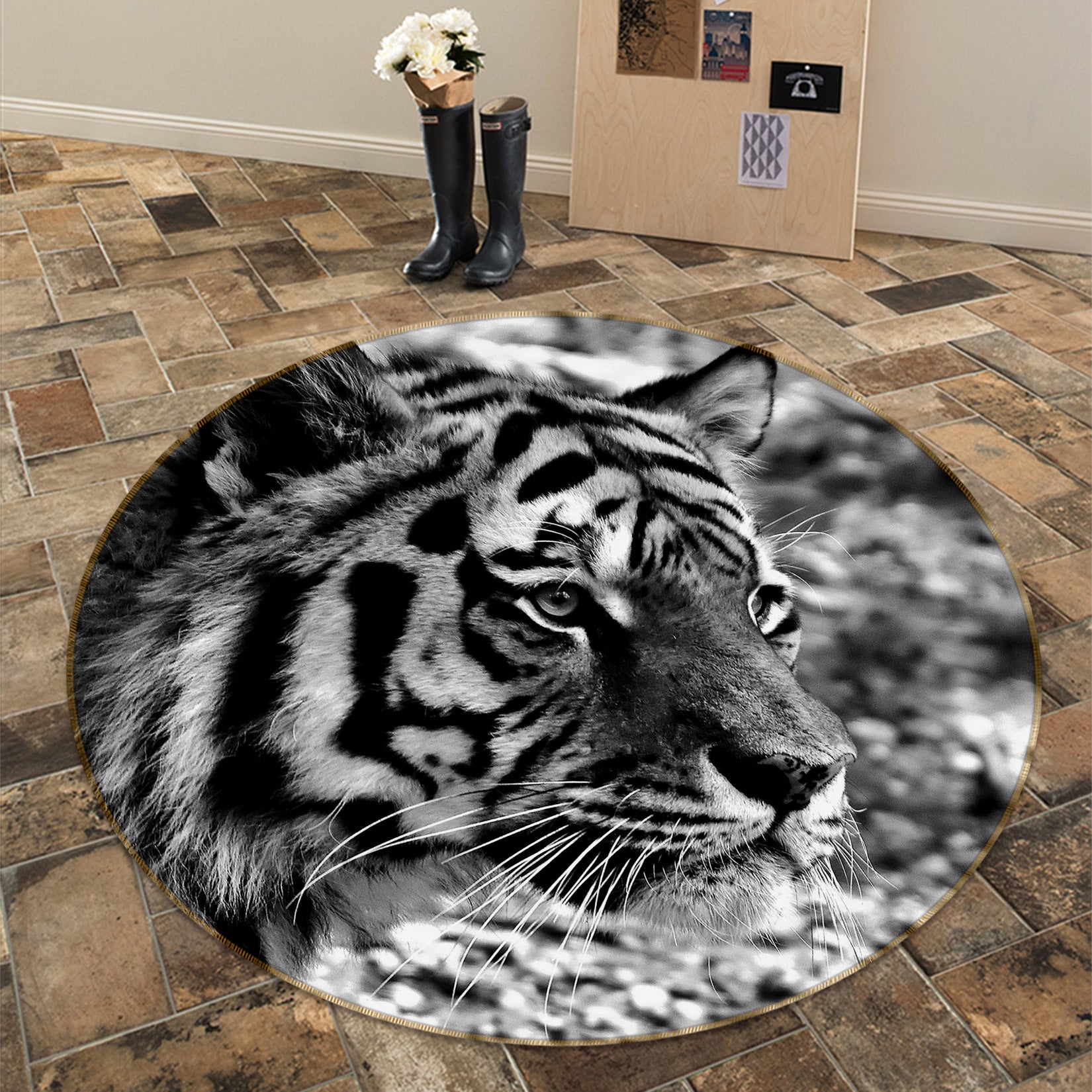 3D Tiger 37243 Animal Round Non Slip Rug Mat