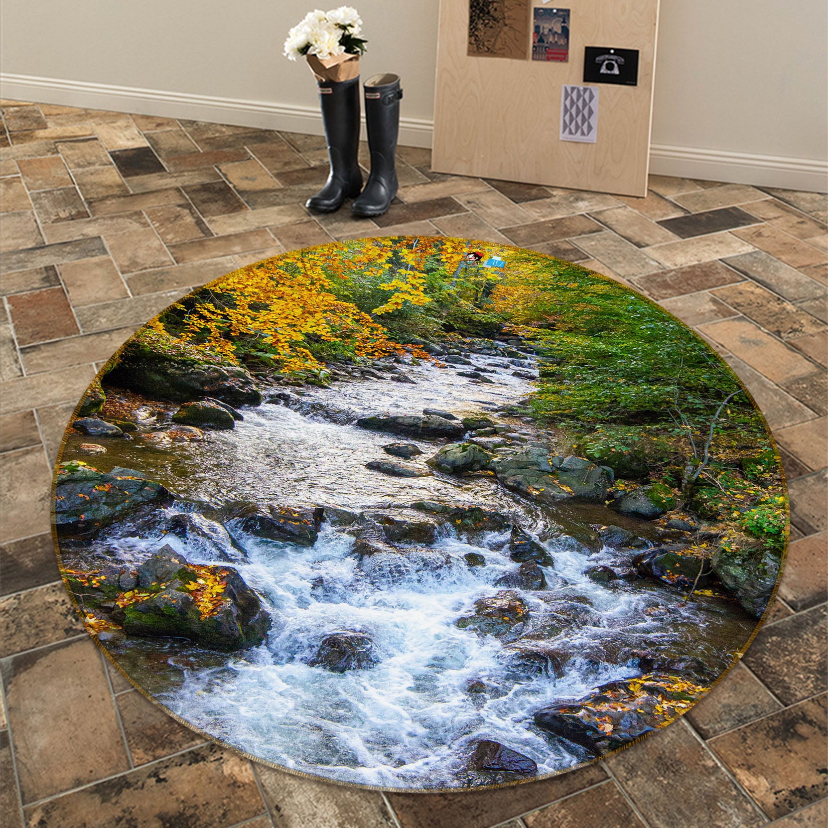 3D Running Water 69141 Round Non Slip Rug Mat