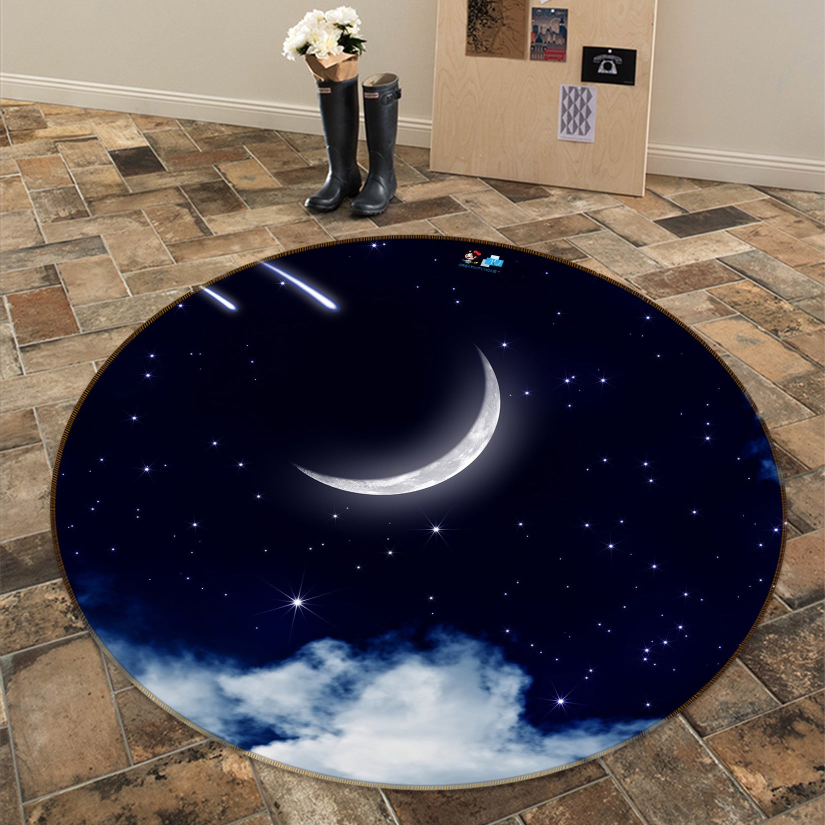 3D Moon Clouds 81013 Round Non Slip Rug Mat