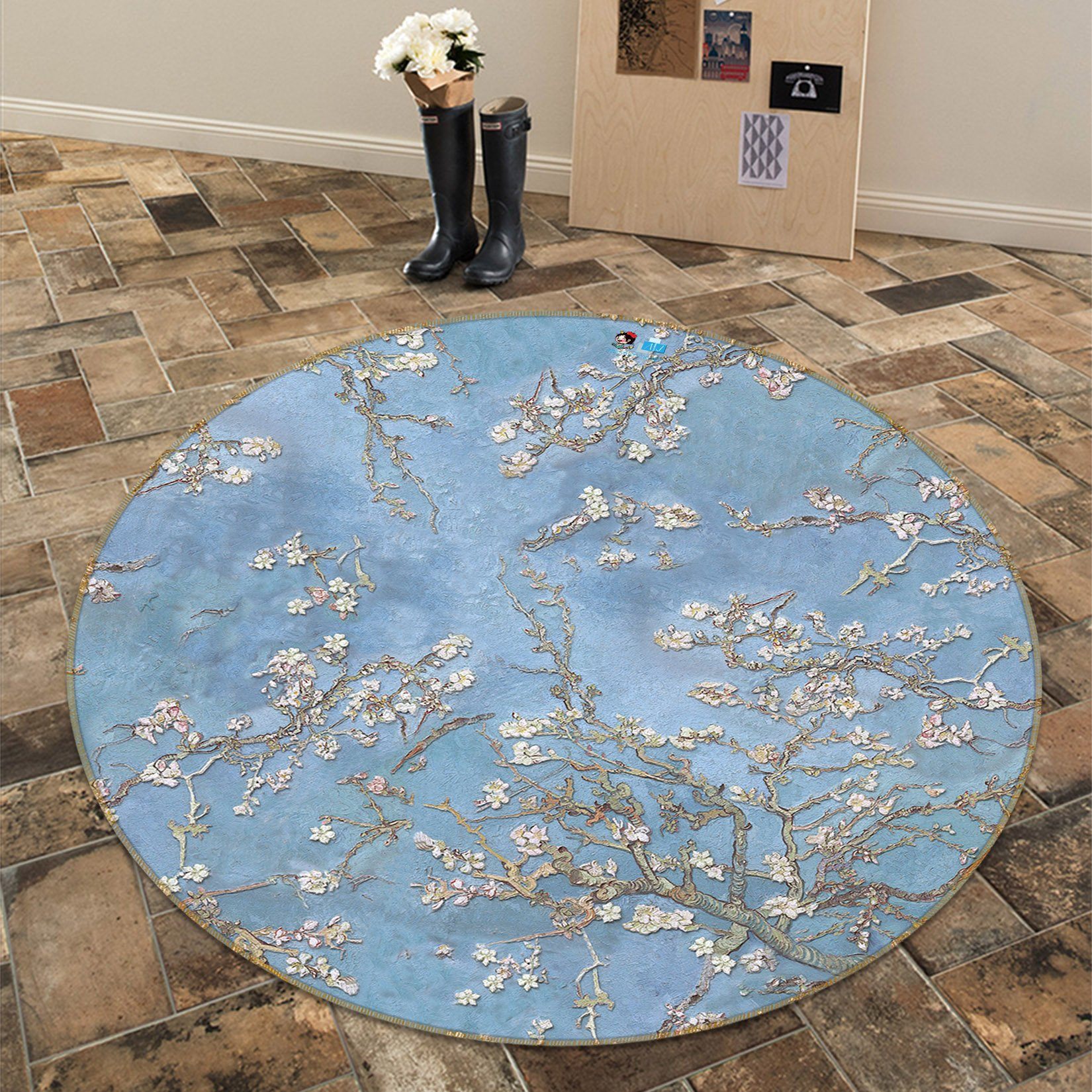 3D White Flowers 9234 Round Non Slip Rug Mat Mat AJ Creativity Home 