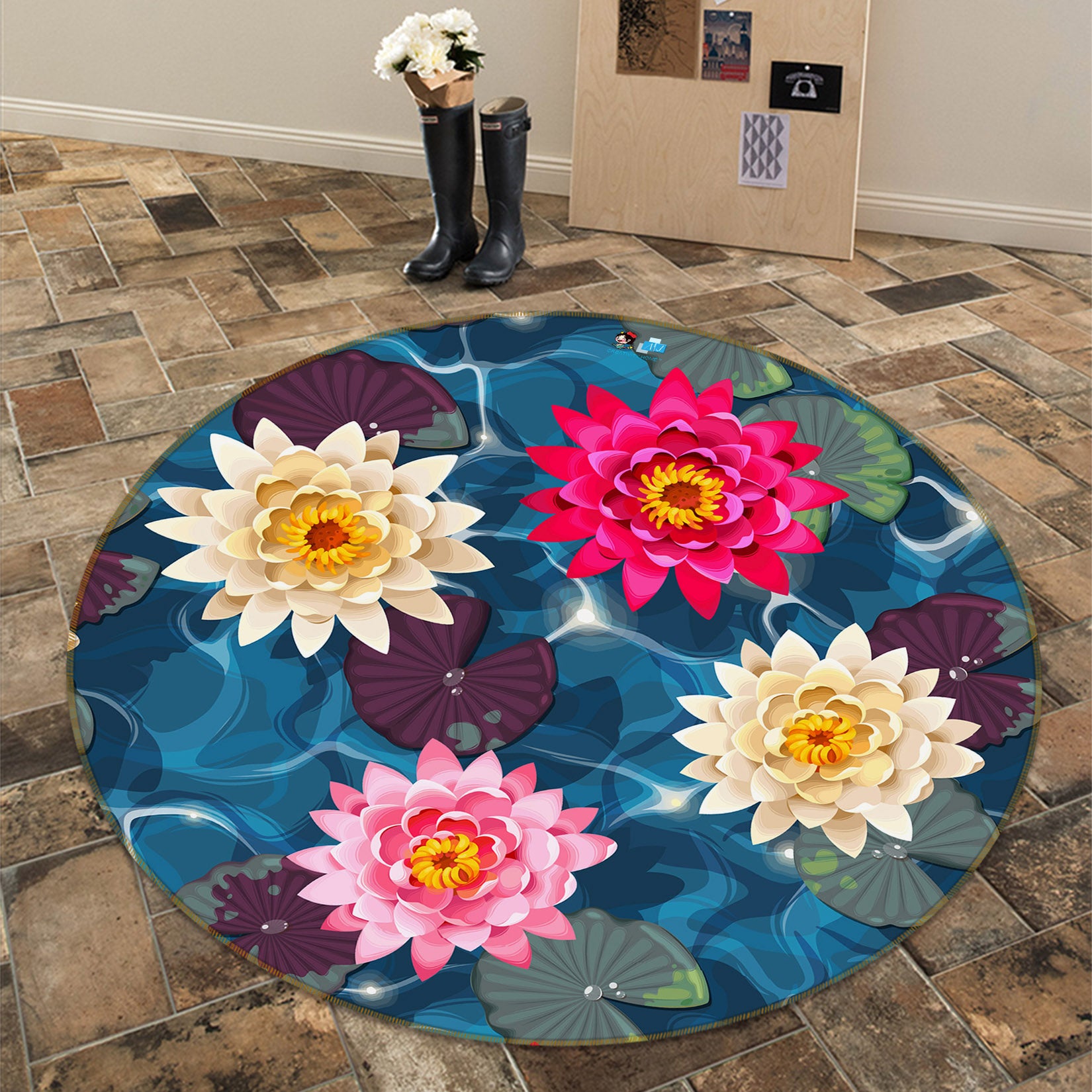 3D Flowers 69229 Round Non Slip Rug Mat