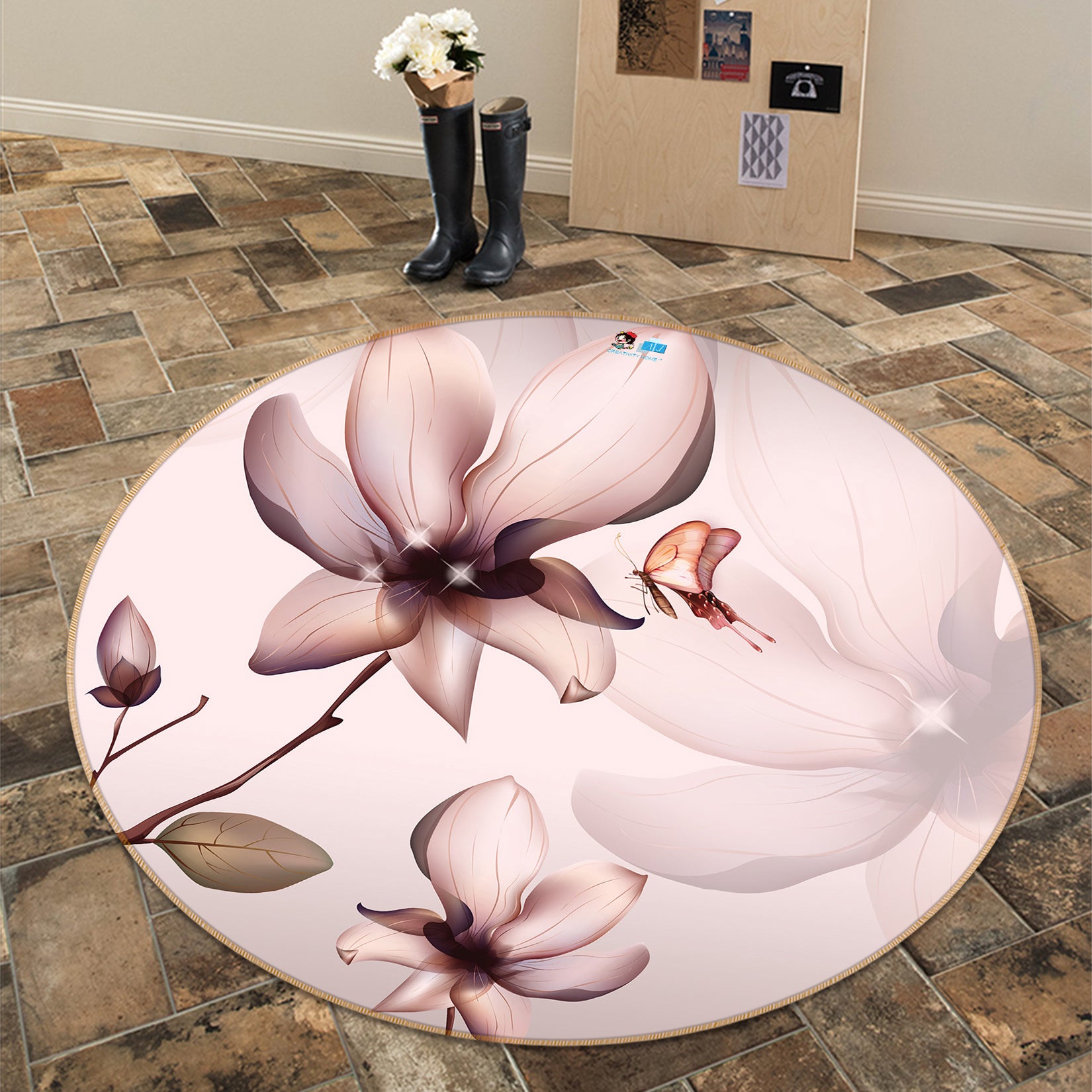 3D Flower 72228 Round Non Slip Rug Mat