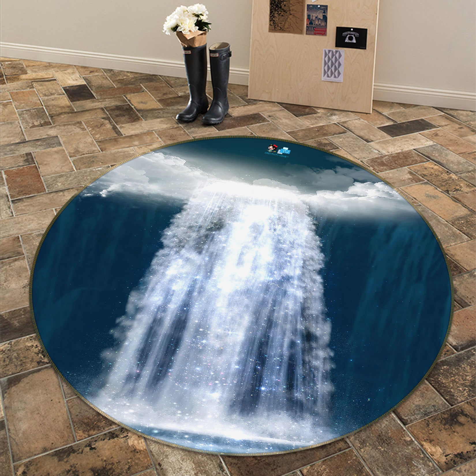 3D Waterfall 69104 Round Non Slip Rug Mat