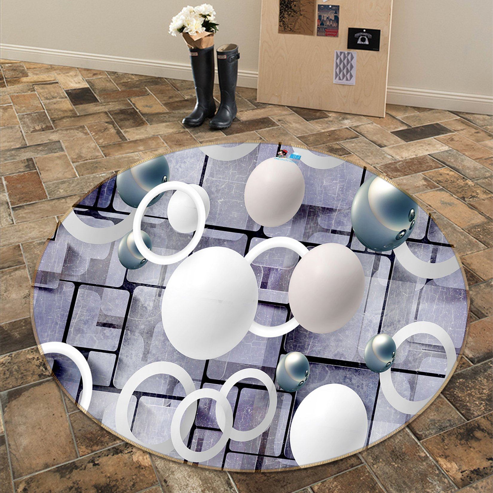 3D Ferrule White Ball 158 Round Non Slip Rug Mat Mat AJ Creativity Home 