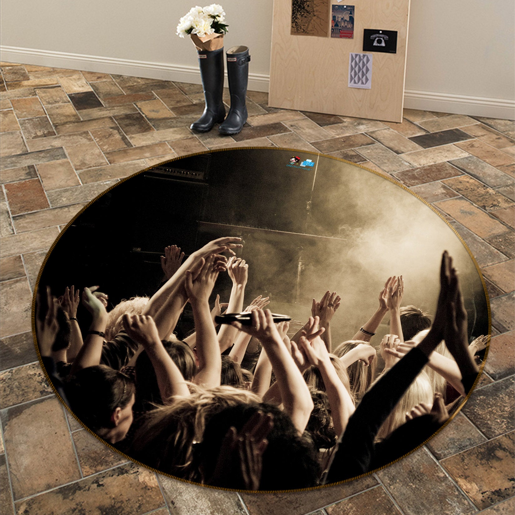 3D Waving At The Concert 74093 Round Non Slip Rug Mat