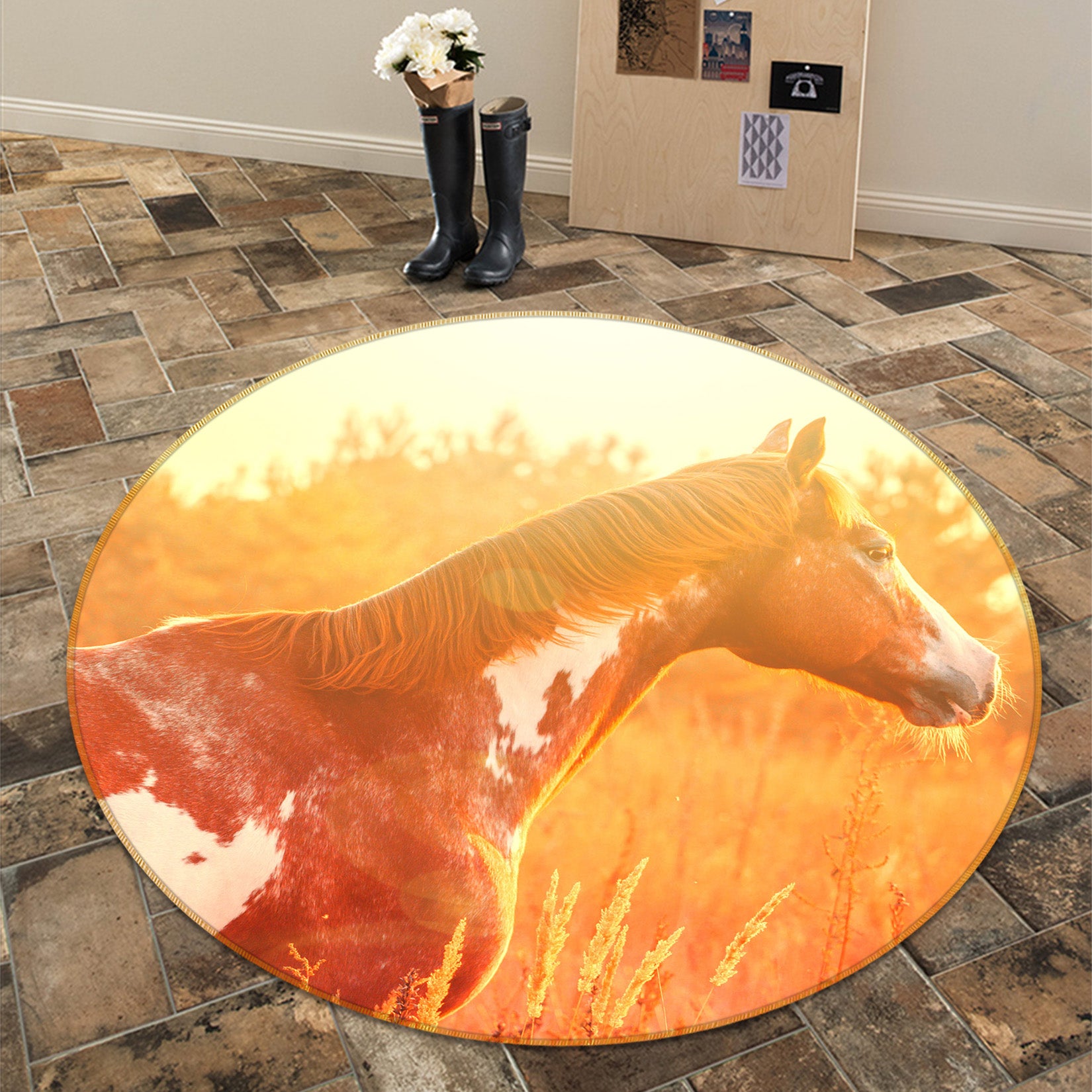 3D Horses 38007 Animal Round Non Slip Rug Mat