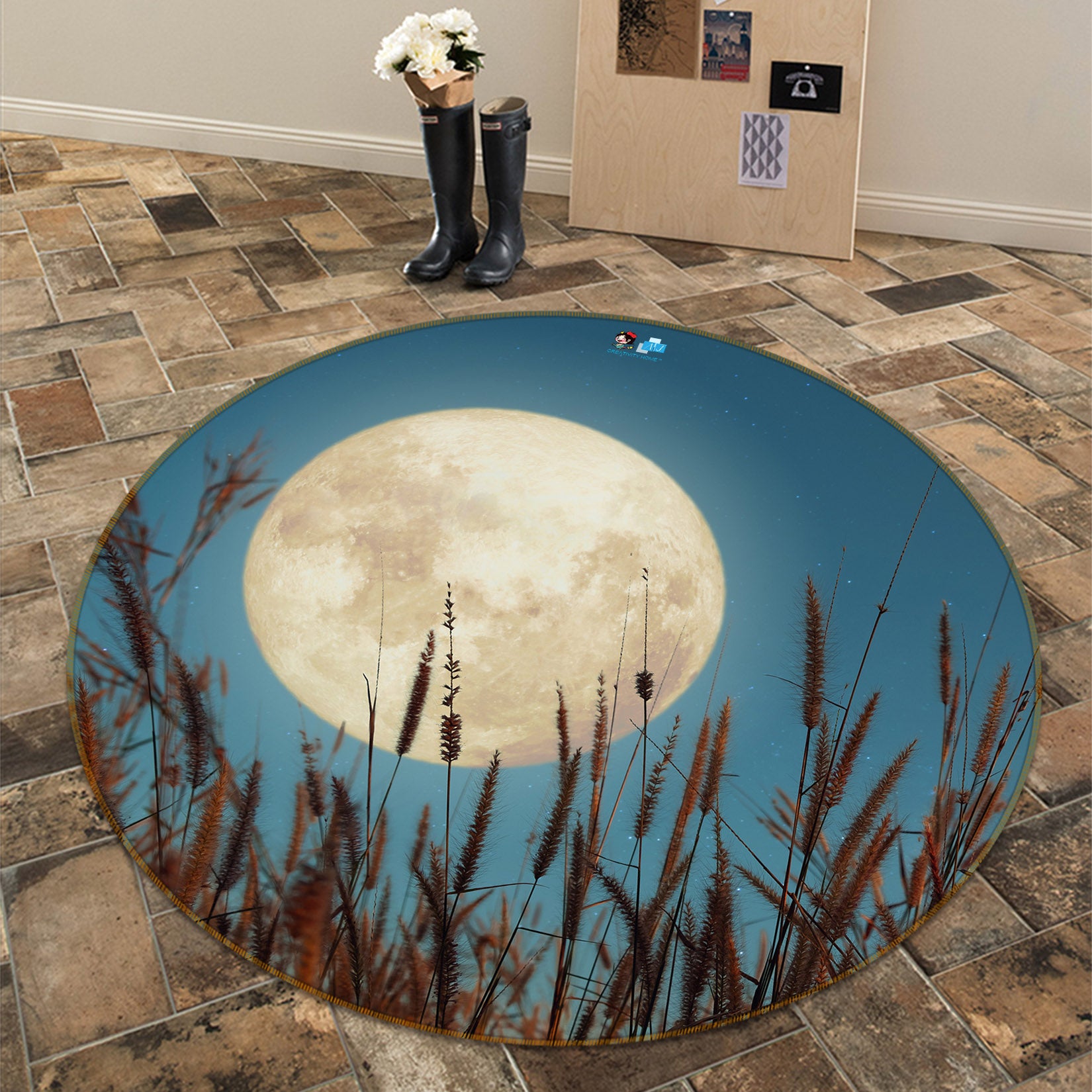 3D Moon Grass 81088 Round Non Slip Rug Mat