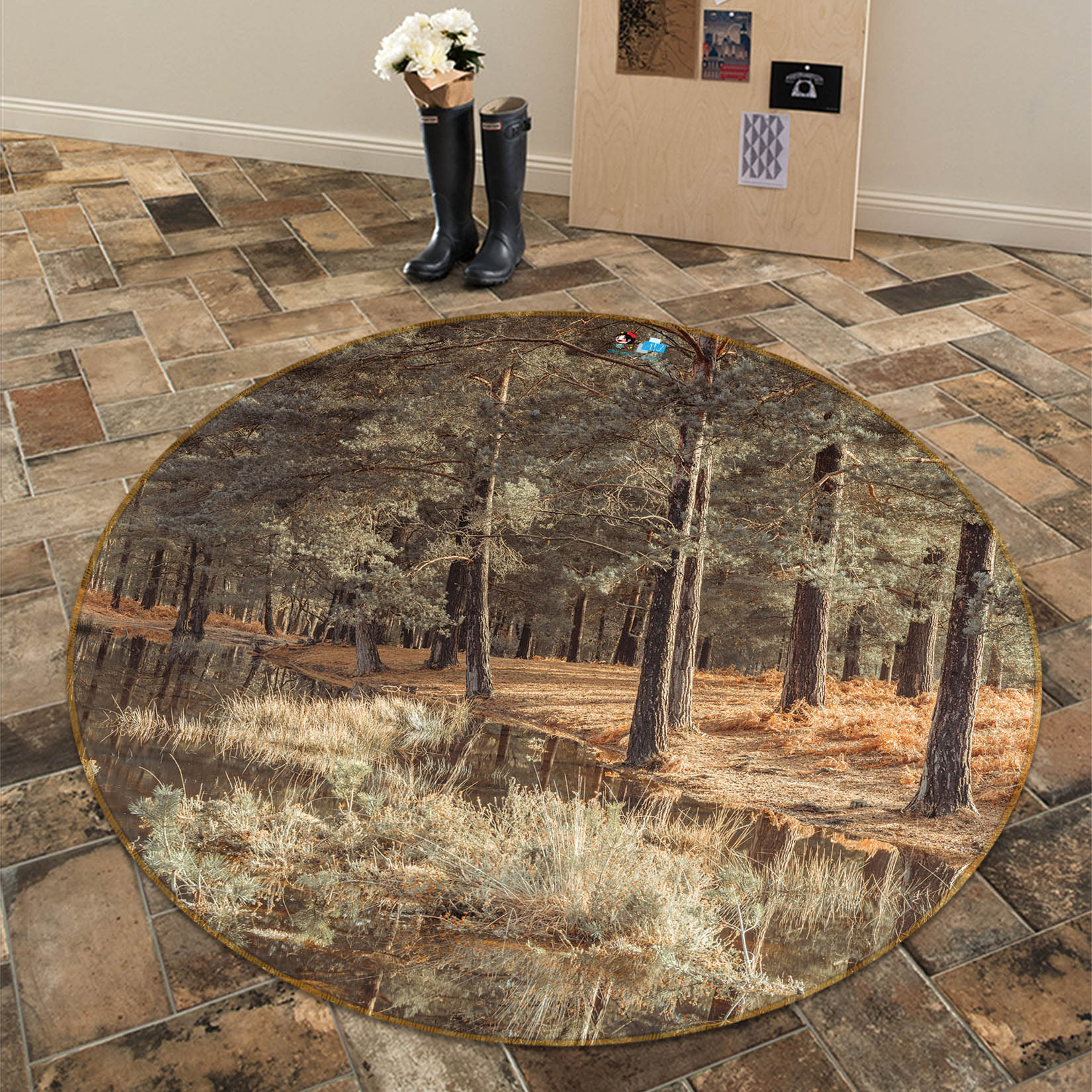 3D Pine Forest 7386 Assaf Frank Rug Round Non Slip Rug Mat