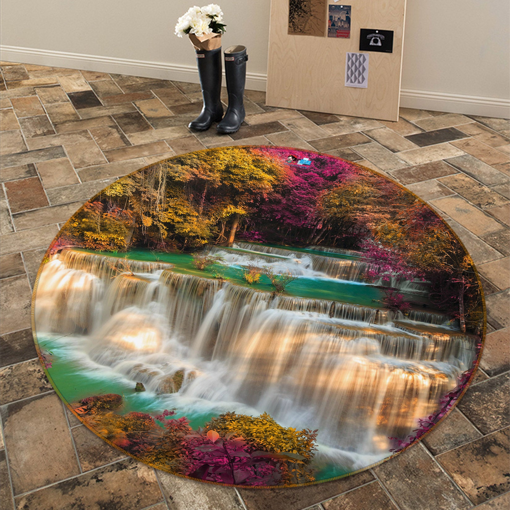 3D Waterfall 69069 Round Non Slip Rug Mat