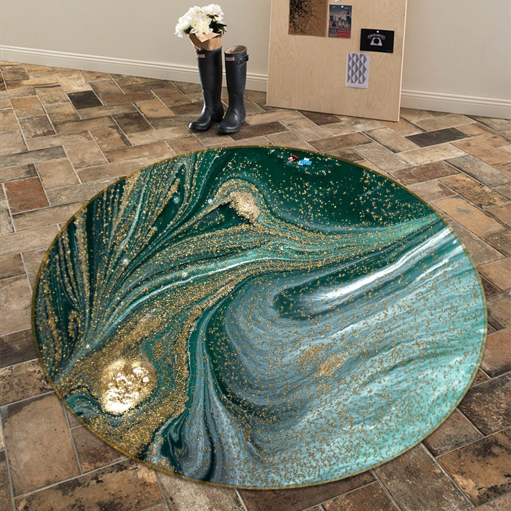 3D Dark Green Water Ripple 643 Round Non Slip Rug Mat Mat AJ Creativity Home 