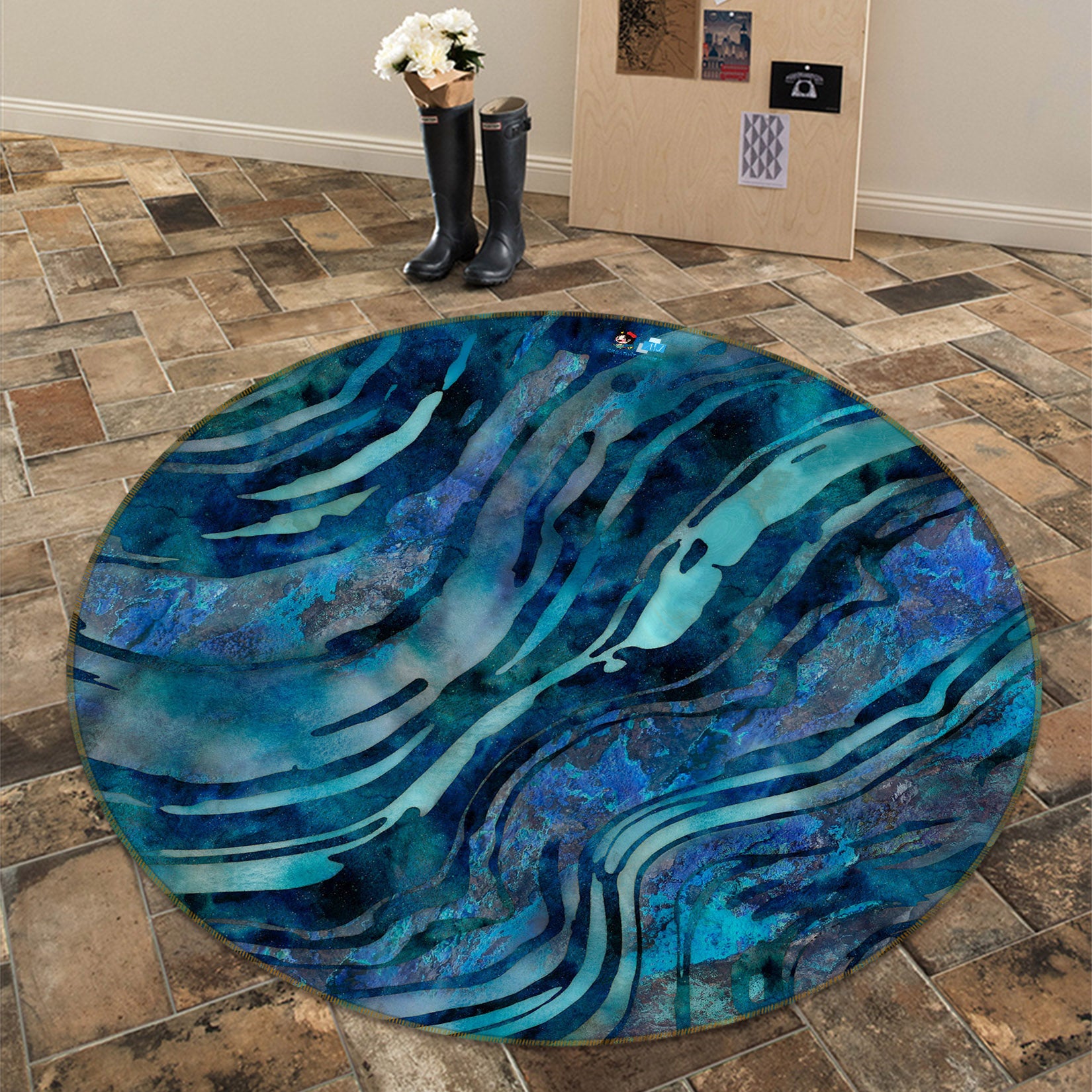 3D Navy Blue Texture 83059 Andrea haase Rug Round Non Slip Rug Mat