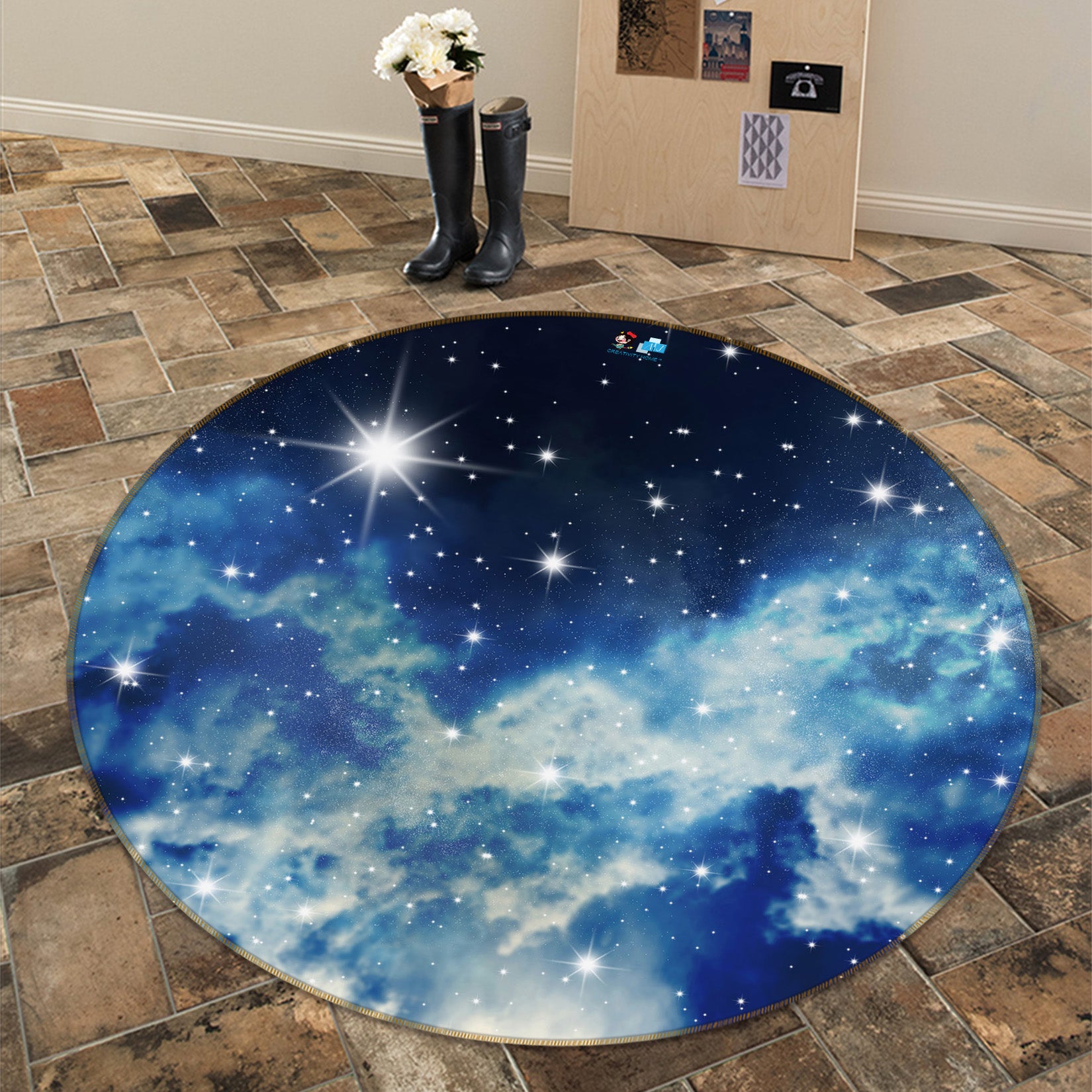 3D Starry Sky Clouds 74091 Round Non Slip Rug Mat