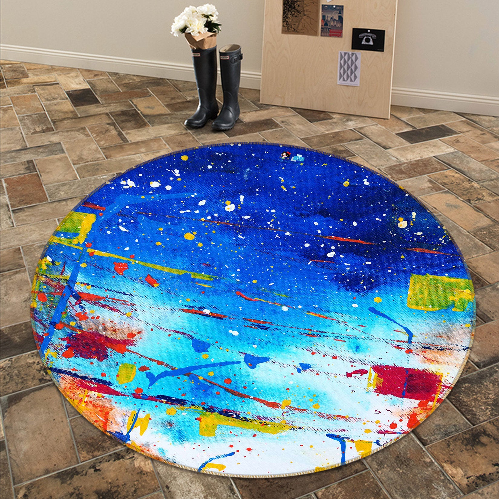 3D Color Pattern 81196 Round Non Slip Rug Mat