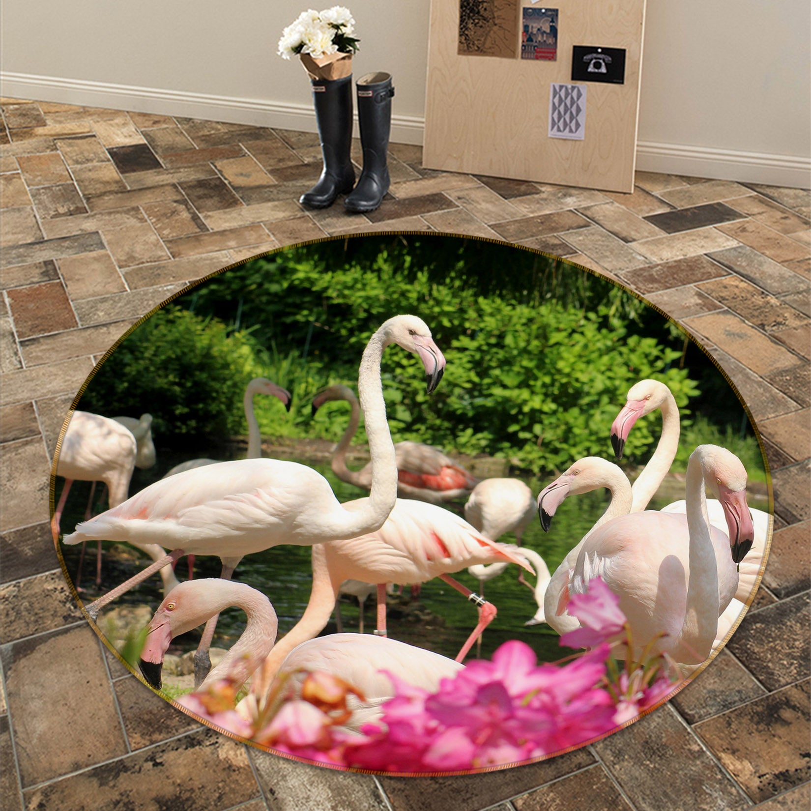 3D Flaming 81288 Animal Round Non Slip Rug Mat