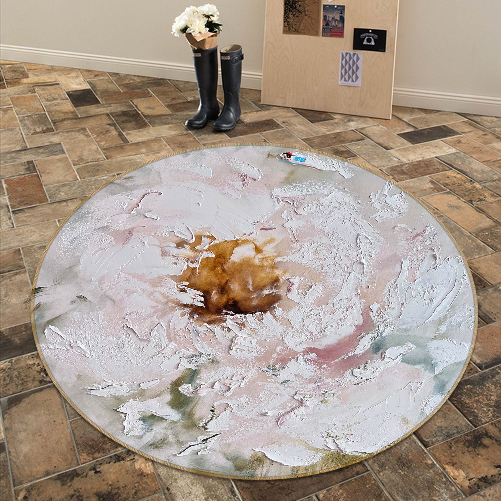 3D Paint Flower 4053 Skromova Marina Rug Round Non Slip Rug Mat