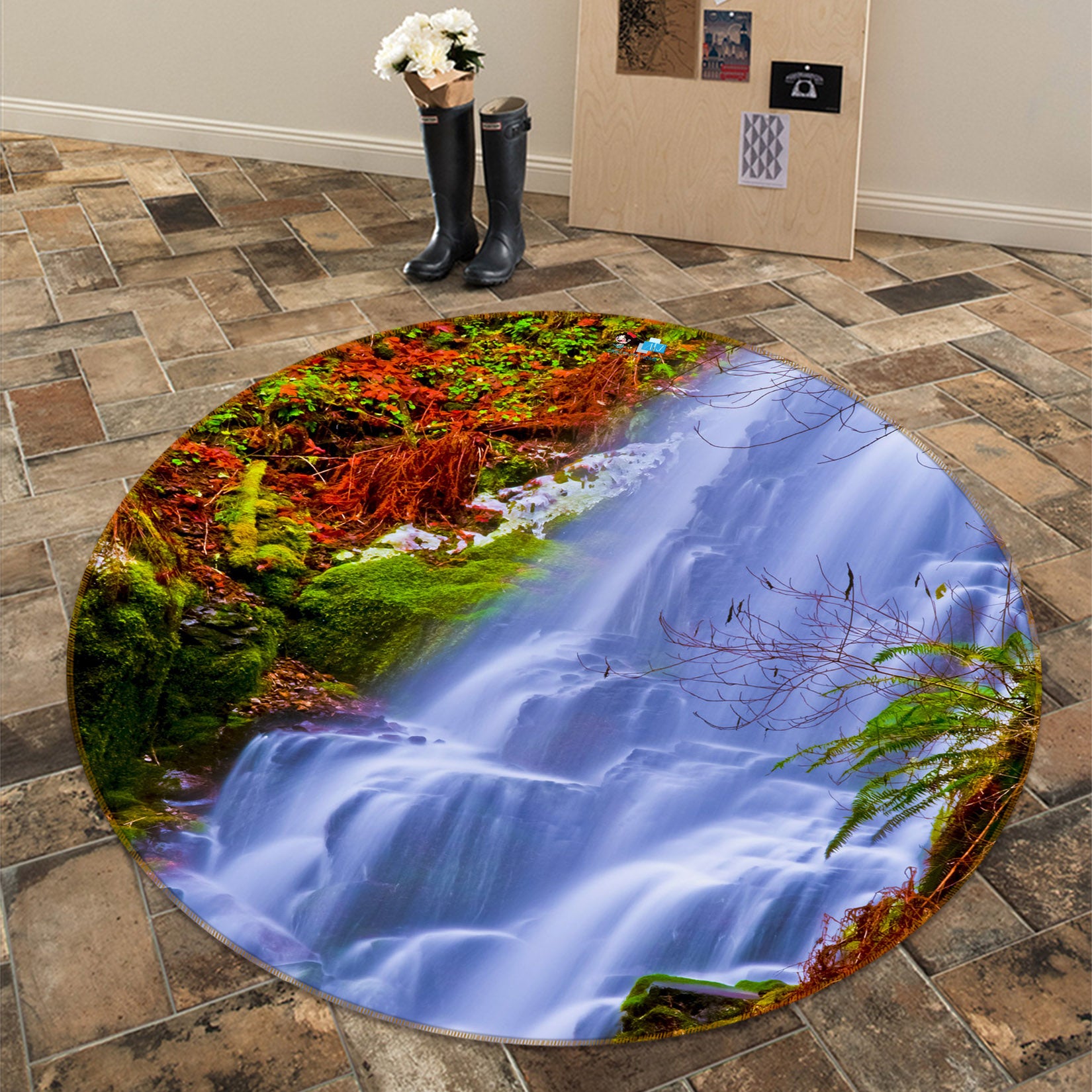 3D Waterfall 69050 Round Non Slip Rug Mat
