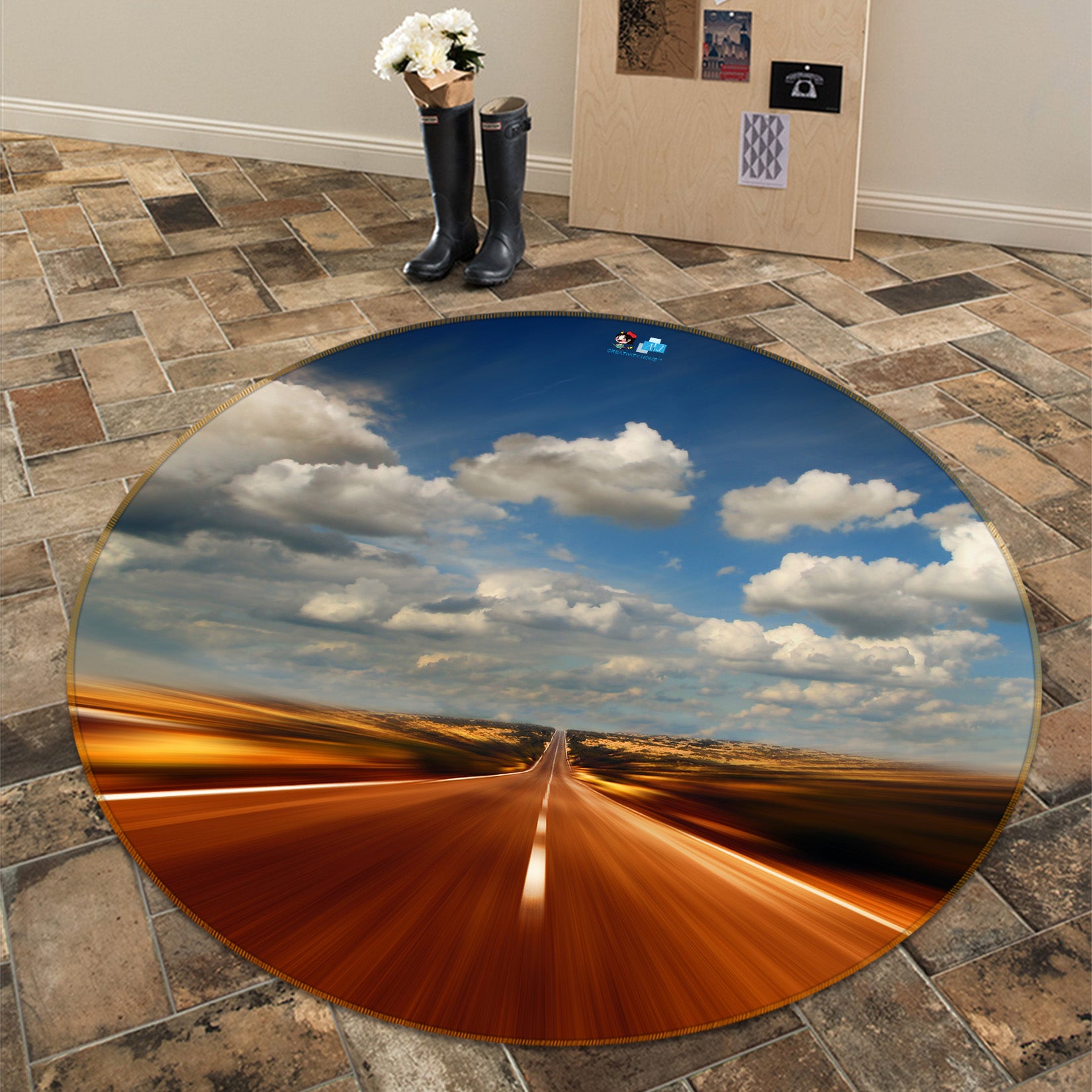 3D Highway Sky 72048 Round Non Slip Rug Mat