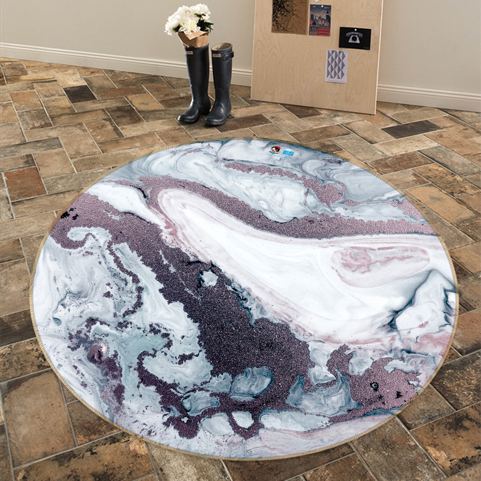3D Black White Texture 81166 Round Non Slip Rug Mat