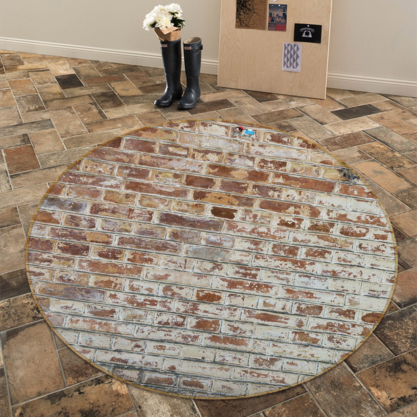 3D Brick Wall 72095 Round Non Slip Rug Mat