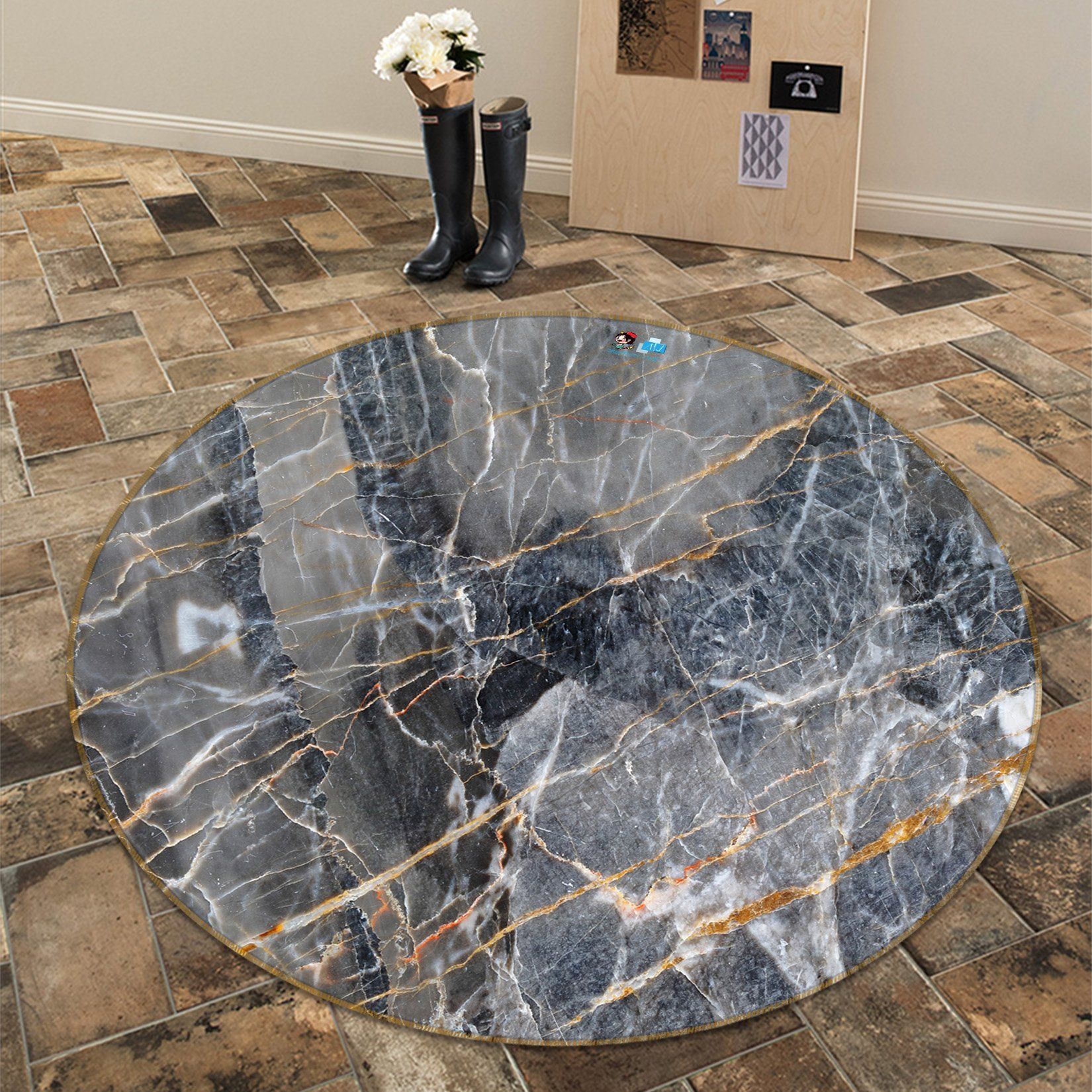 3D Black Slate Crack 105 Round Non Slip Rug Mat Mat AJ Creativity Home 