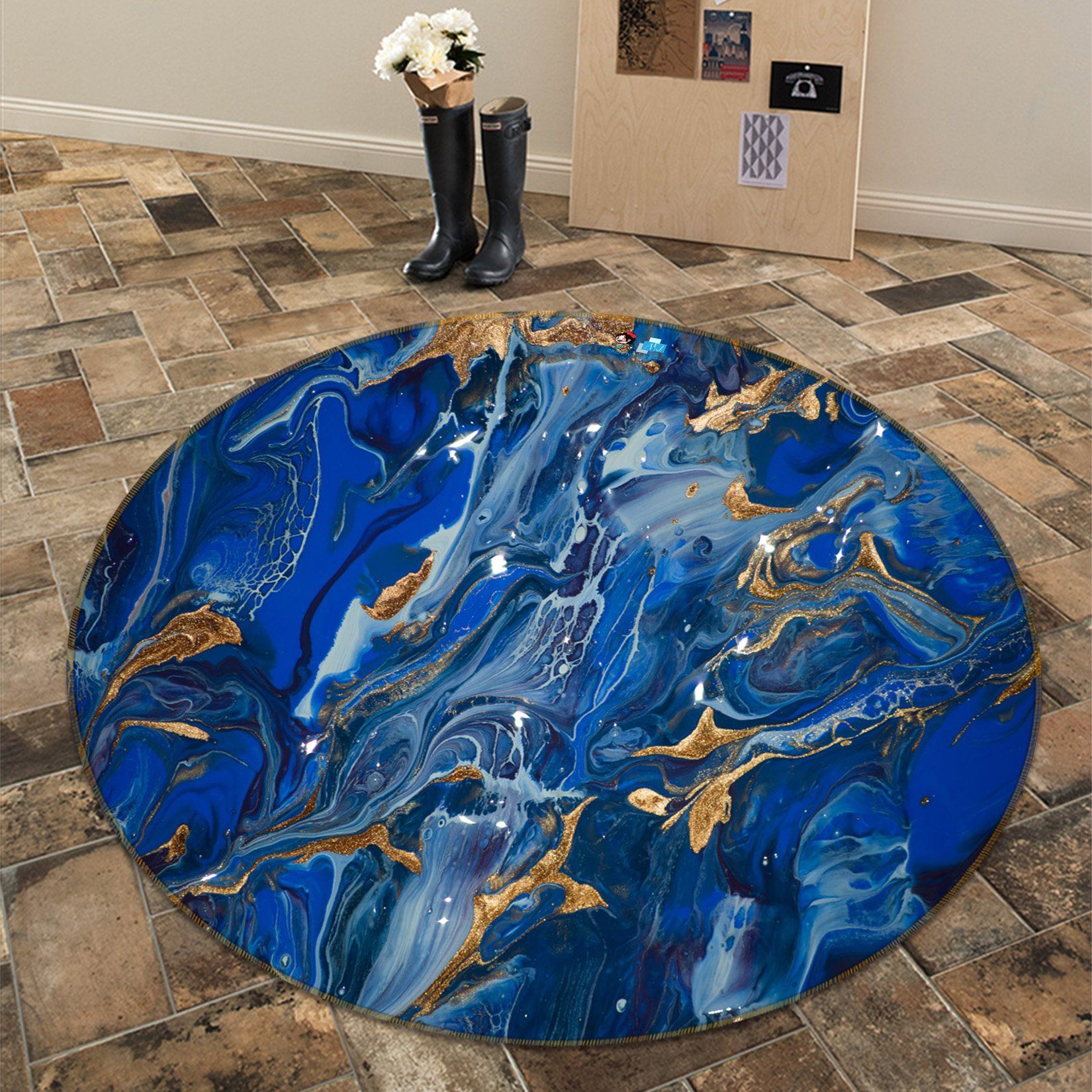 3D Navy Blue Pattern 735 Round Non Slip Rug Mat Mat AJ Creativity Home 
