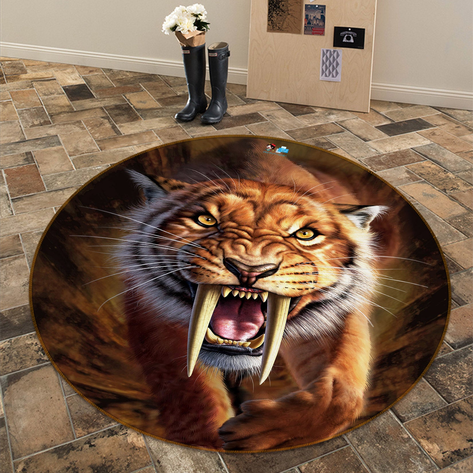 3D Saber-Toothed Tiger 83141 Jerry LoFaro Rug Round Non Slip Rug Mat